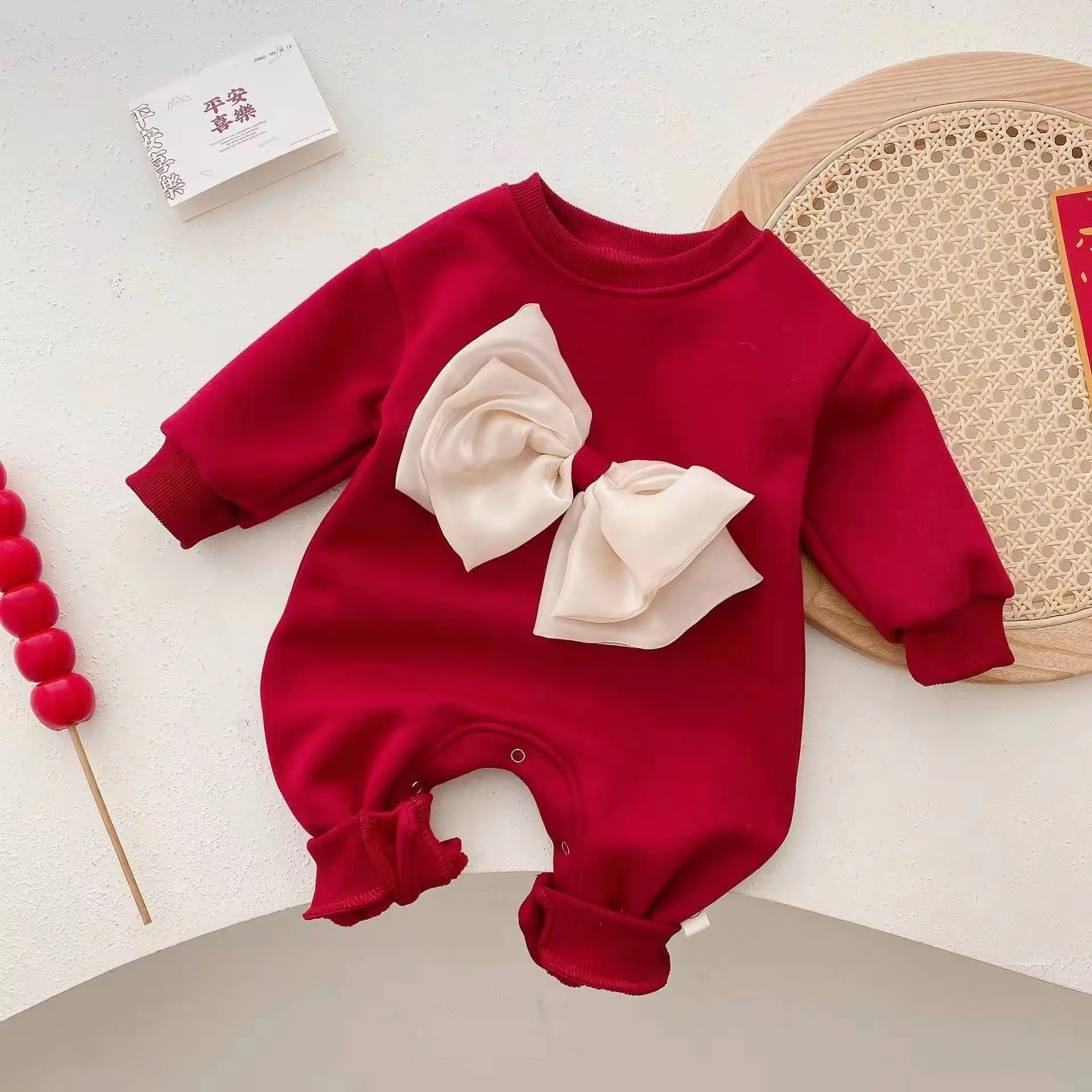 Big Bow Plush Winter Baby Romper