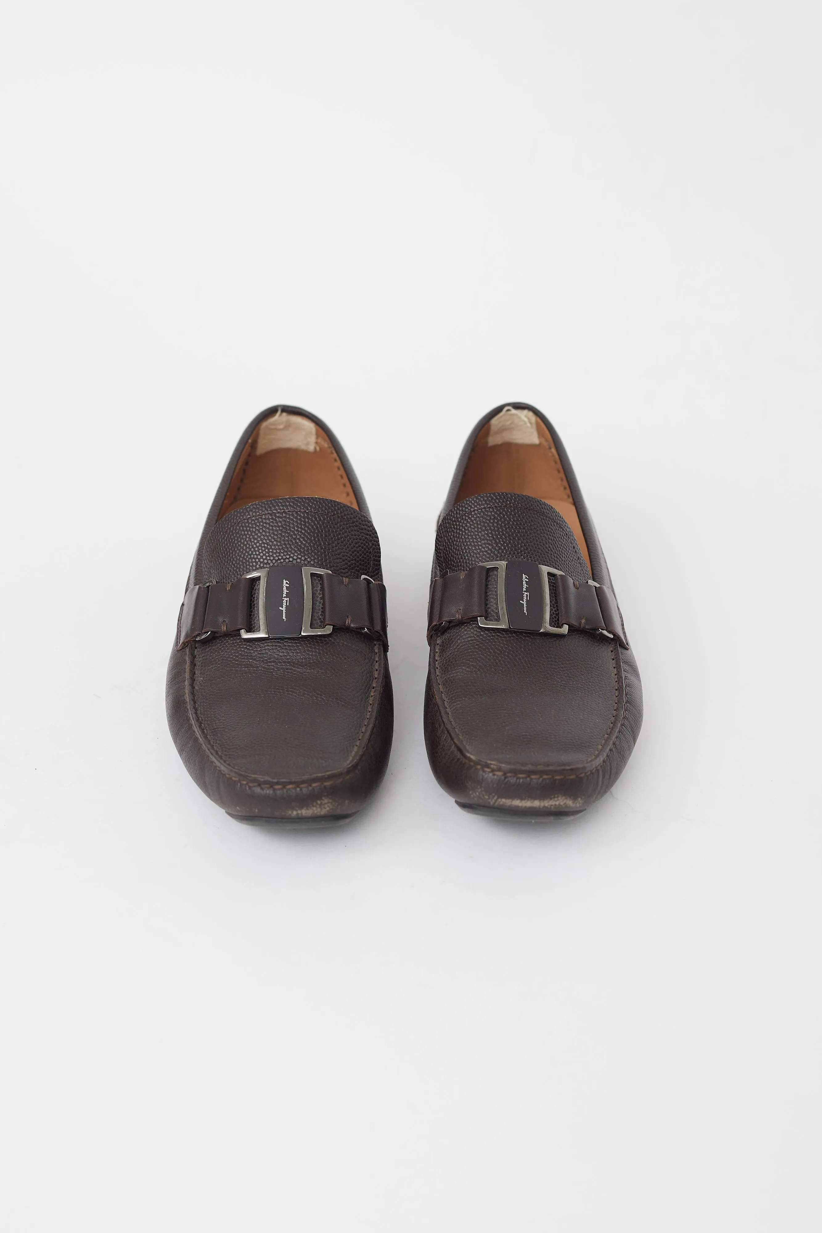 Brown Leather Buckle Loafer