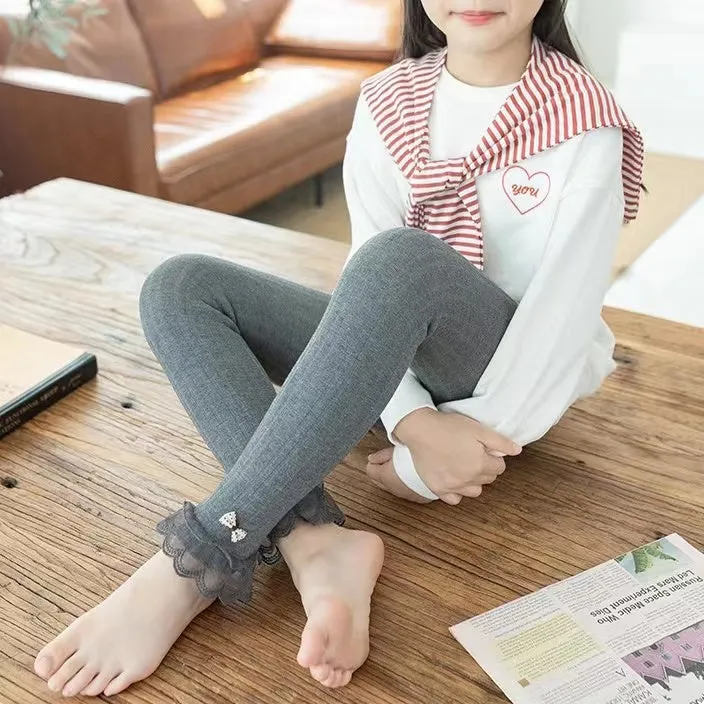Lace Bow High Waist Winter Warm Plush Leggings
