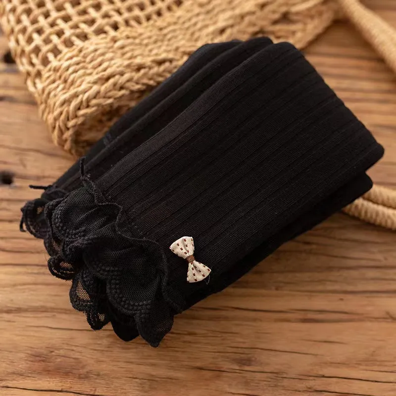 Lace Bow High Waist Winter Warm Plush Leggings