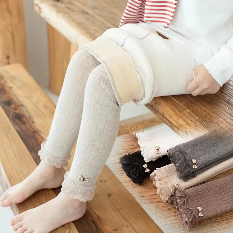 Lace Bow High Waist Winter Warm Plush Leggings