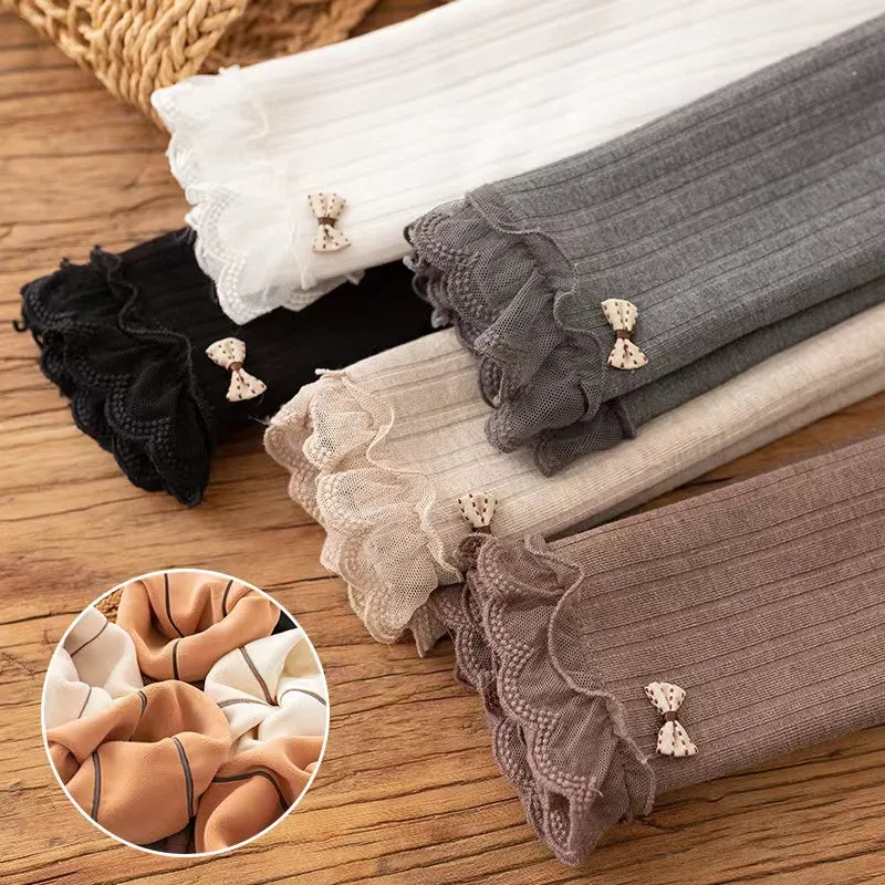 Lace Bow High Waist Winter Warm Plush Leggings