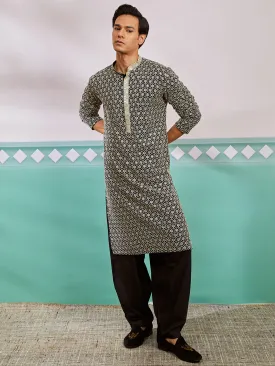 Men's Black Rayon Kurta & Patiala Set