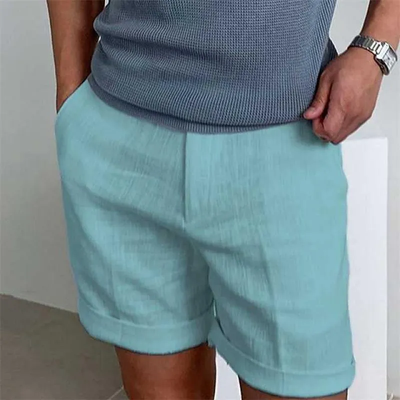 Mens Linen Shorts  Relaxed Fit  Cuffed Hem  Lightweight Breathable Casual Style