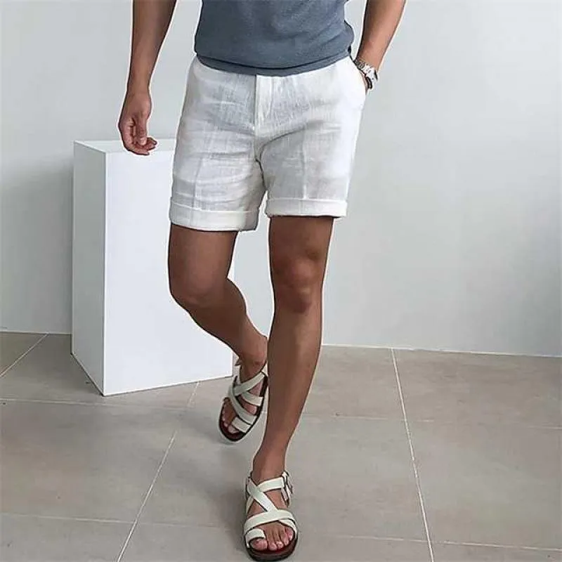 Mens Linen Shorts  Relaxed Fit  Cuffed Hem  Lightweight Breathable Casual Style