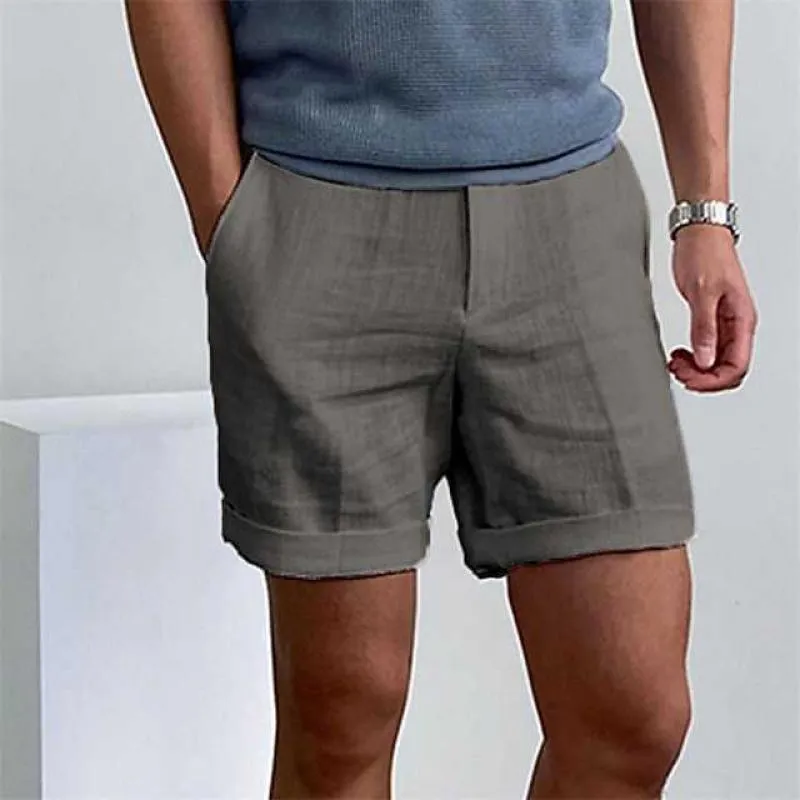 Mens Linen Shorts  Relaxed Fit  Cuffed Hem  Lightweight Breathable Casual Style