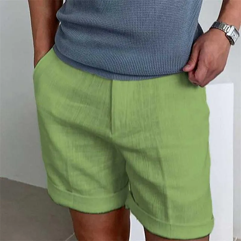 Mens Linen Shorts  Relaxed Fit  Cuffed Hem  Lightweight Breathable Casual Style
