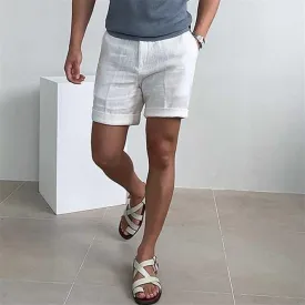 Mens Linen Shorts  Relaxed Fit  Cuffed Hem  Lightweight Breathable Casual Style
