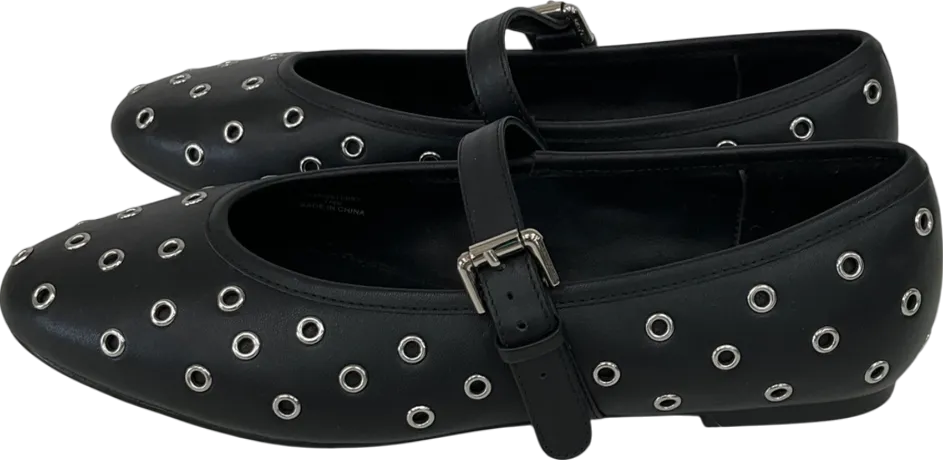 Mint Velvet Black Leather Eyelet Pumps UK 7 EU 40 👠