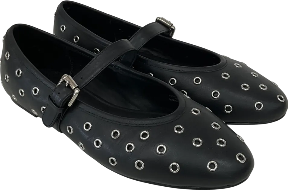 Mint Velvet Black Leather Eyelet Pumps UK 7 EU 40 👠