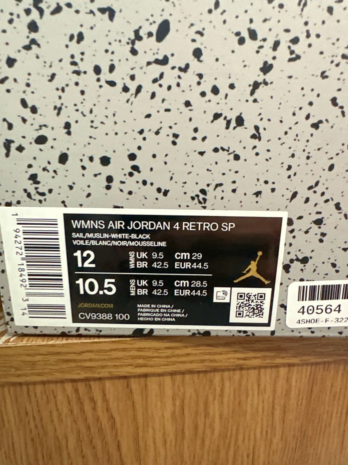 Nike CV9388 Off White Sail Air Jordan 4 Retro SP Trainers UK 9.5👟