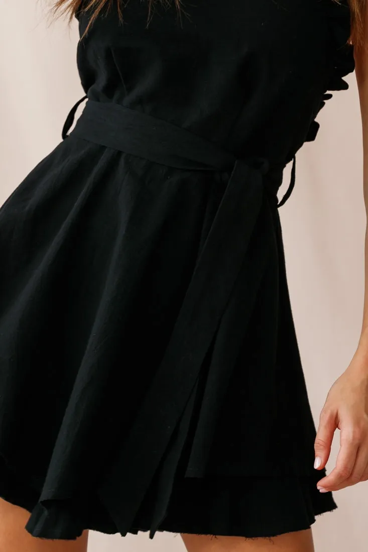 Sarina Raw Hem Halterneck Dress Black