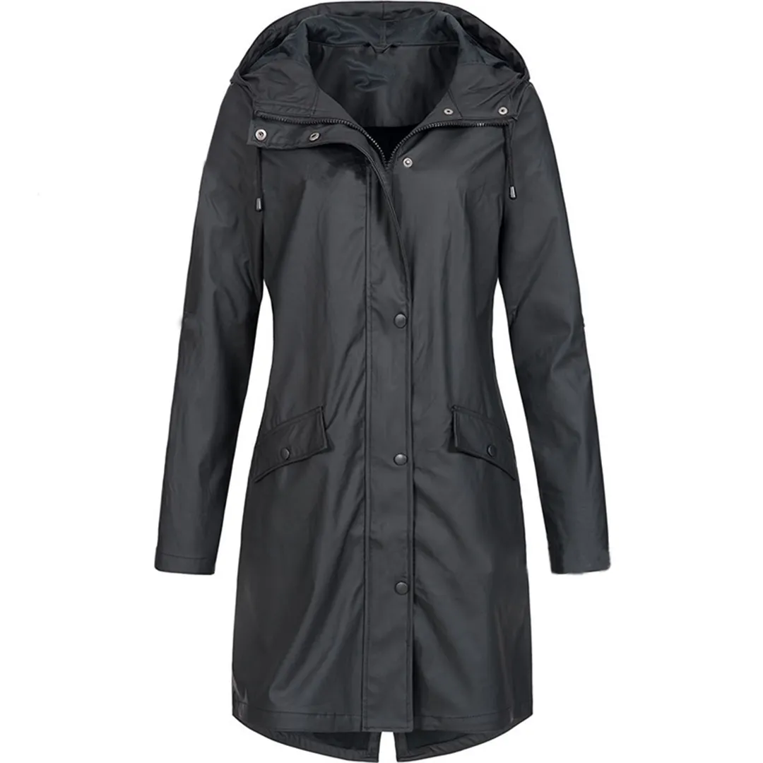 Womens Raincoat  Waterproof Hooded  Slim Fit  Mid-Length Lightweight Design