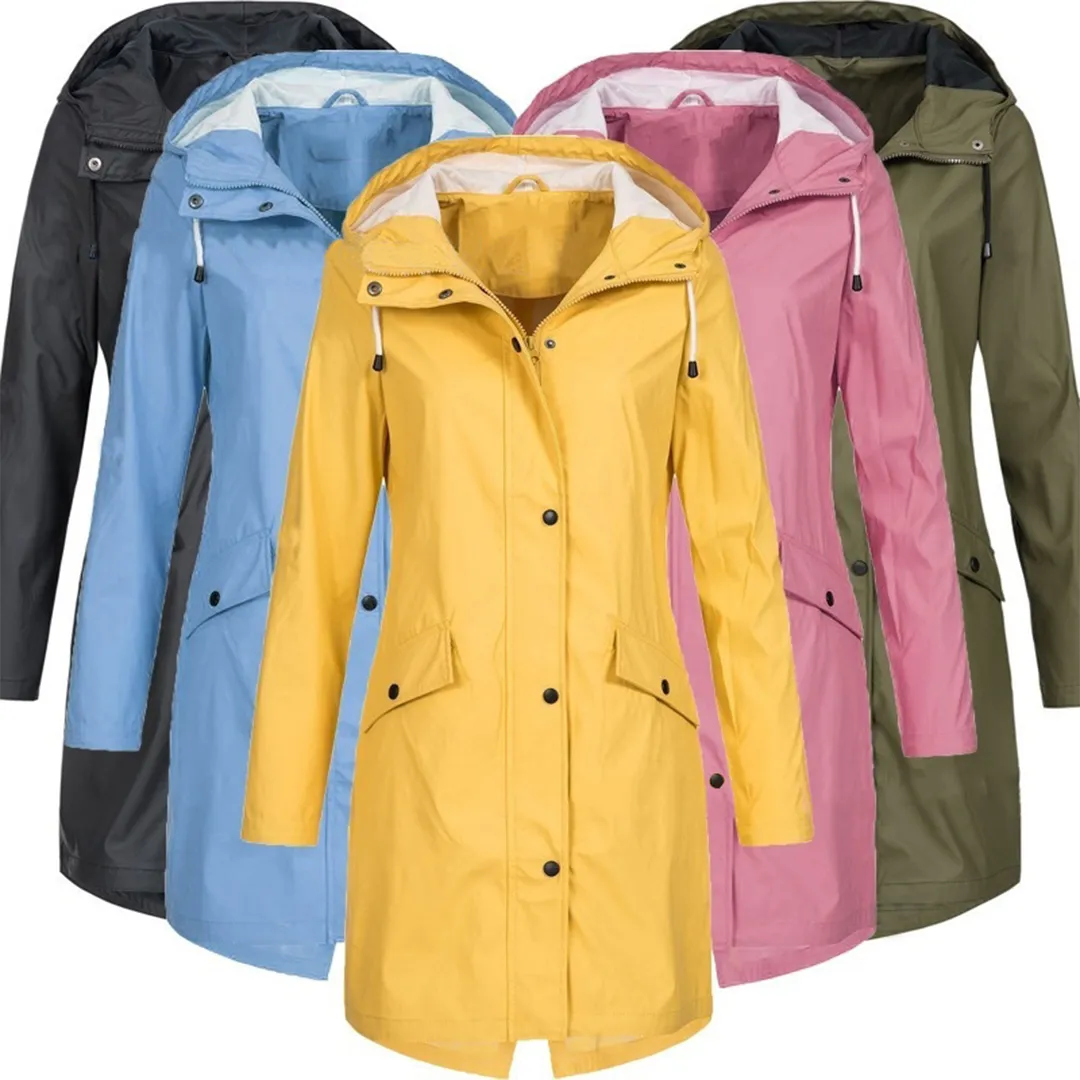 Womens Raincoat  Waterproof Hooded  Slim Fit  Mid-Length Lightweight Design