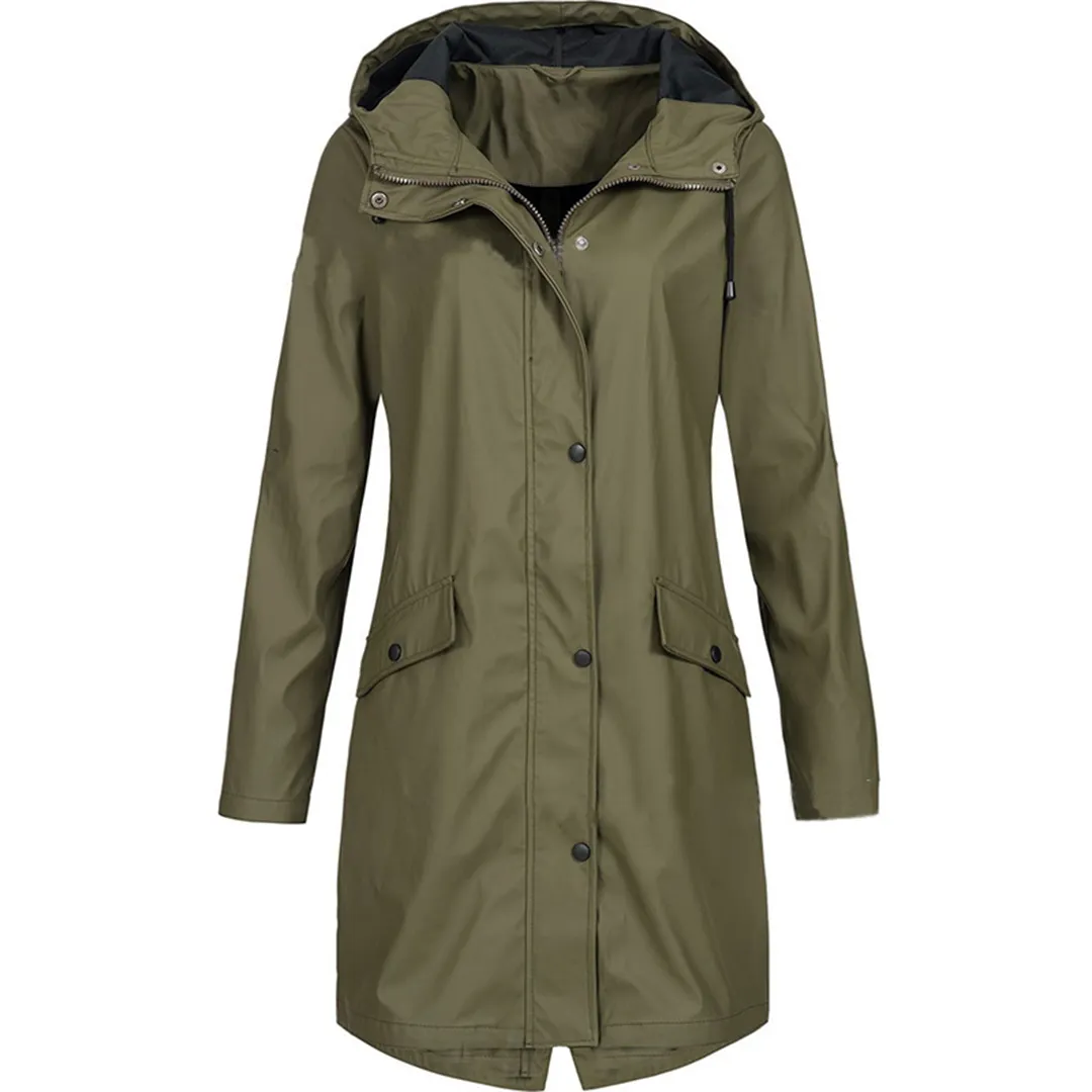 Womens Raincoat  Waterproof Hooded  Slim Fit  Mid-Length Lightweight Design