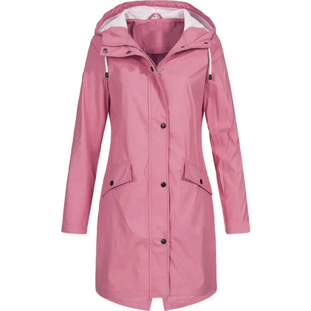 Womens Raincoat  Waterproof Hooded  Slim Fit  Mid-Length Lightweight Design