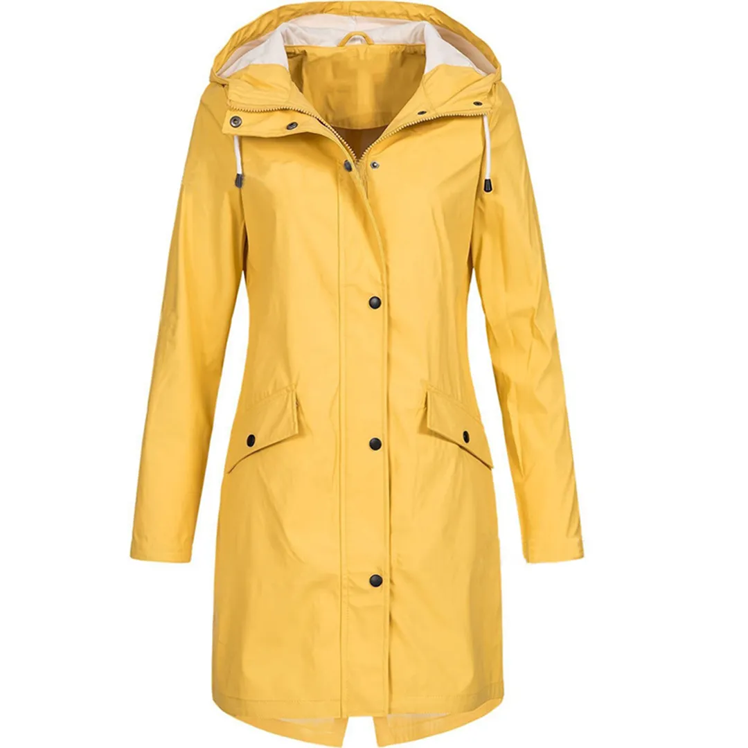 Womens Raincoat  Waterproof Hooded  Slim Fit  Mid-Length Lightweight Design